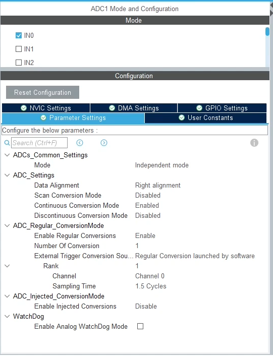 Configurações ADC