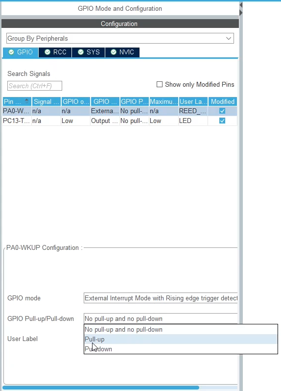 Configuração Pull-up do PA0