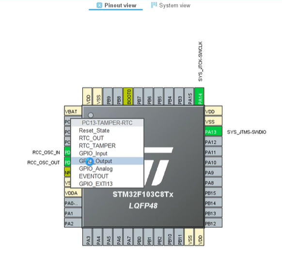 Configuração PC13 como GPIO Output no STM32CubeIDE